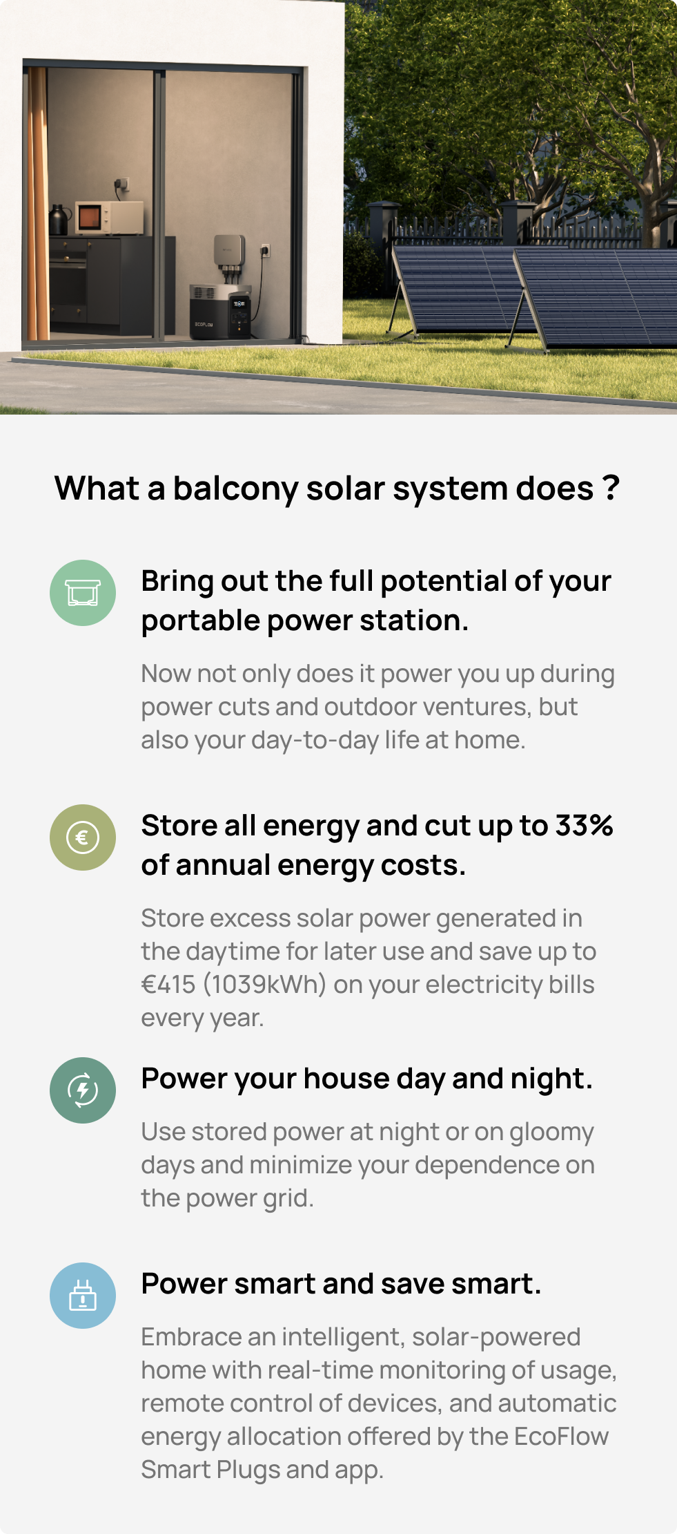 Funciona de forma sincronizada com o sistema solar para varandas EcoFlow PowerStream